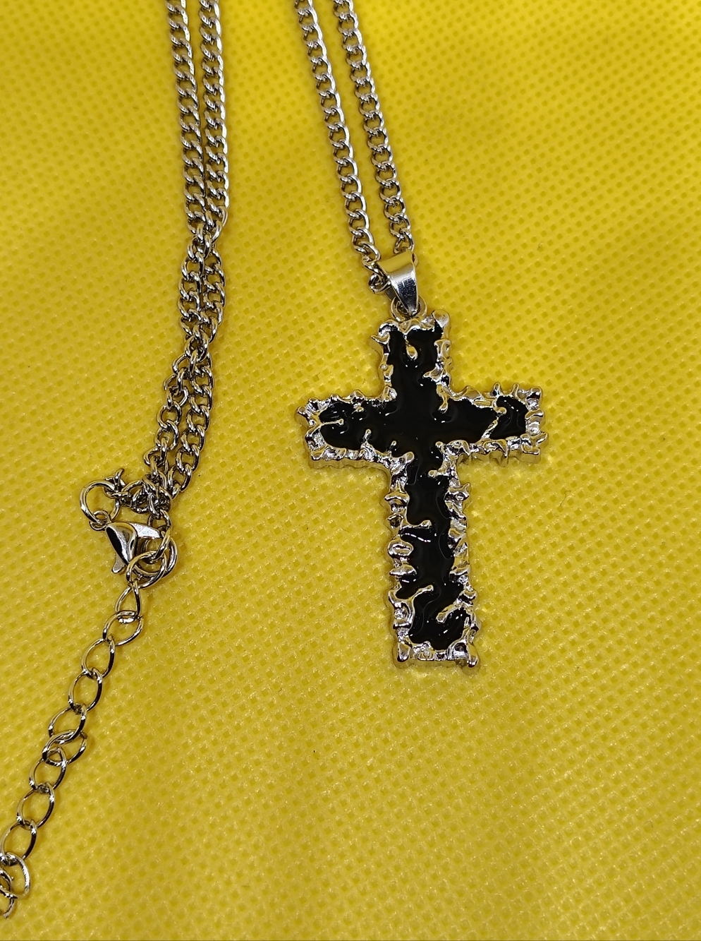 Silver-tone Chain Necklace with Black Cross Pendant - Picture 2 of 5